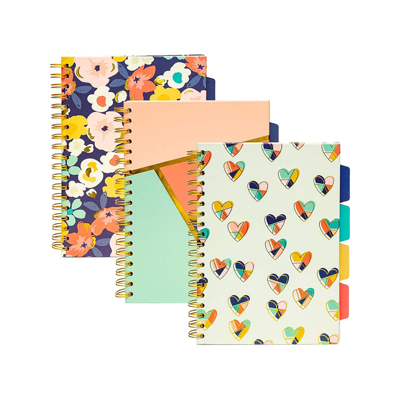 3 Pack Spiral Coil Notebook Set with Color Edge & Index Tabs