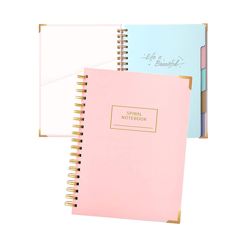 Pink Spiral Notebook with 240 Ruled Pages and Divider Tabs