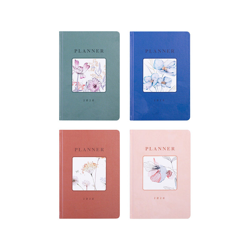 2026 Hardcover Planner Notebook with Watercolor Floral Cover Design