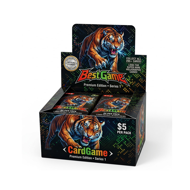 Caja de sobres de cartas coleccionables de fantasía.