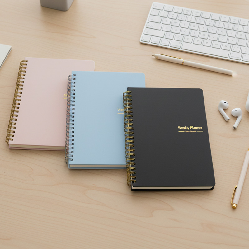 Weekly Planner Notebook with Spiral Binding and Custom Cover Design