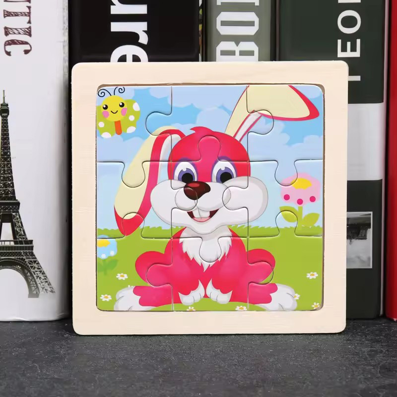 Juego de rompecabezas 3D de madera de animales.