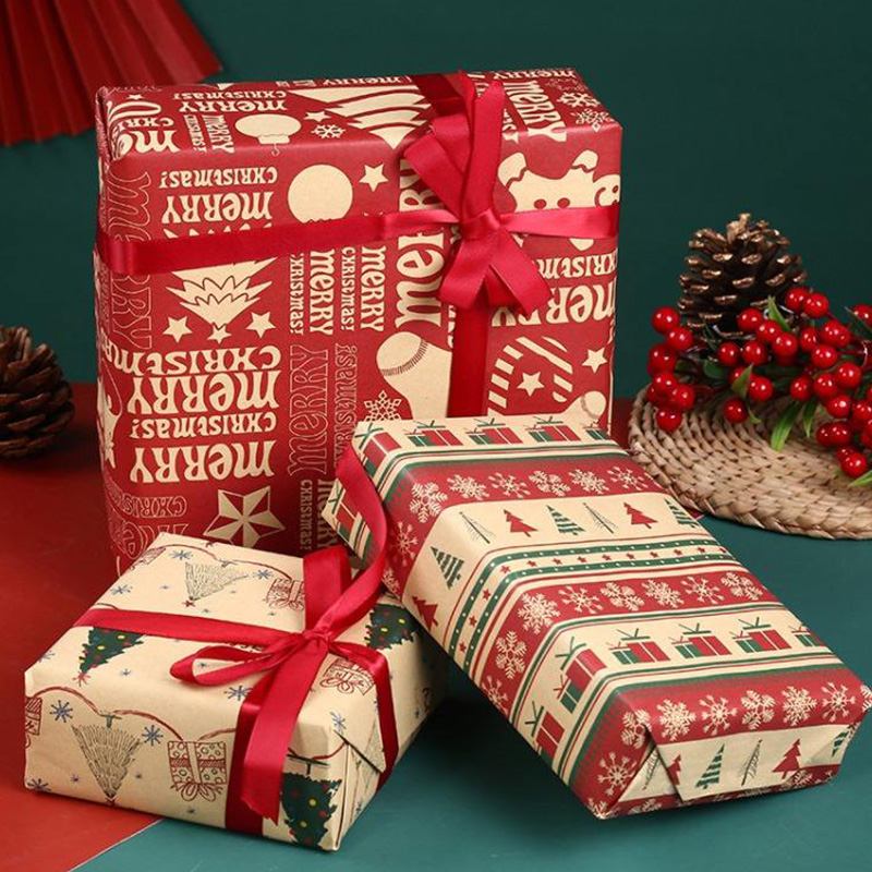 Vintage Christmas Kraft Wrapping Paper with Retro Holiday Patterns