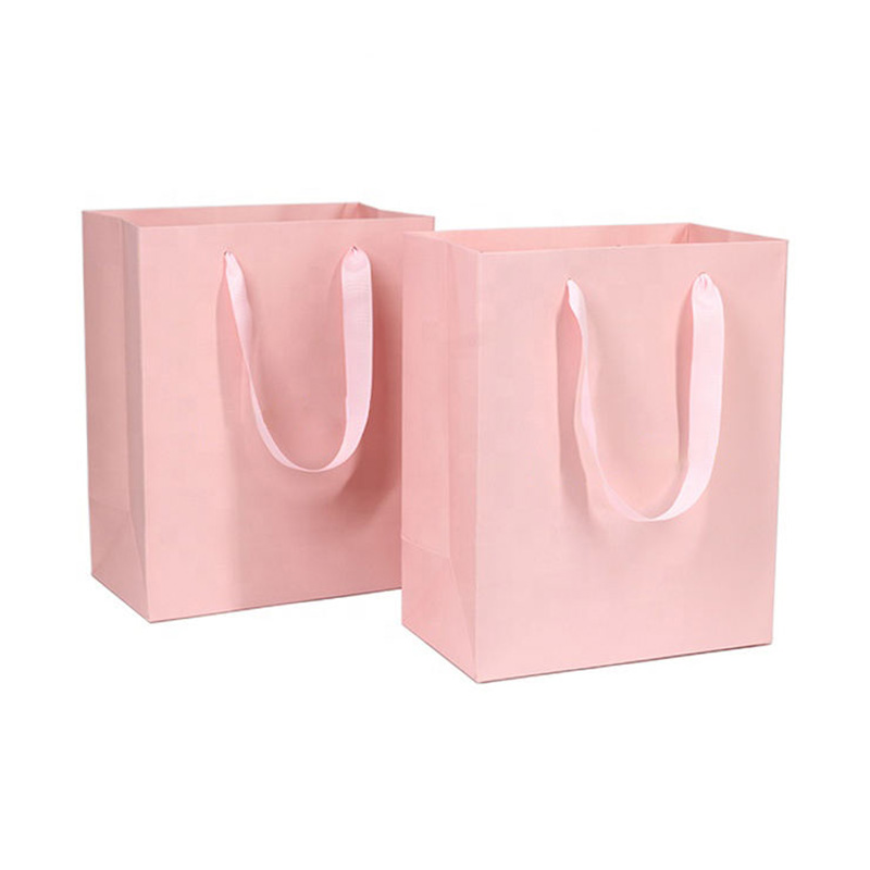 Pink Foil Stamped Paper Gift Bag with Satin Handle