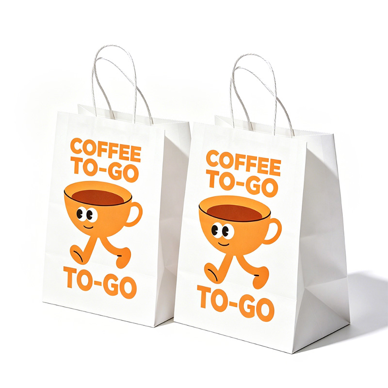 Cartoon Coffee To-Go Kraft Paper Handle Bag