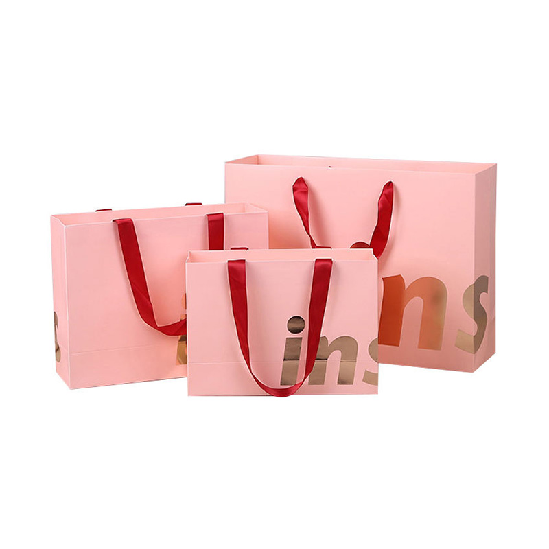 Pink Foil Stamped Paper Gift Bag with Satin Handle