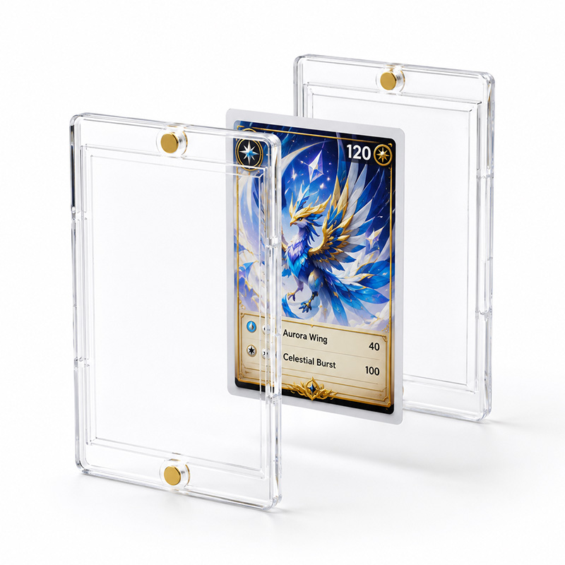 Soporte de exhibición magnético transparente para tarjetas comerciales con diseño de funda protectora